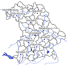 Karte mit aktuellen Warnmeldungen; bei Klick Sprung zum Hochwassernachrichtendienst Bayern